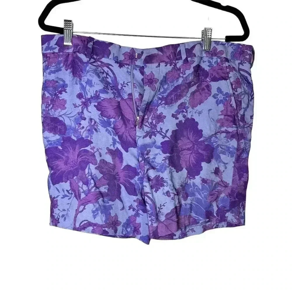 ASOS Women's Purple Floral Print Chino Shorts Size 34" Waist Casual Lightweight​